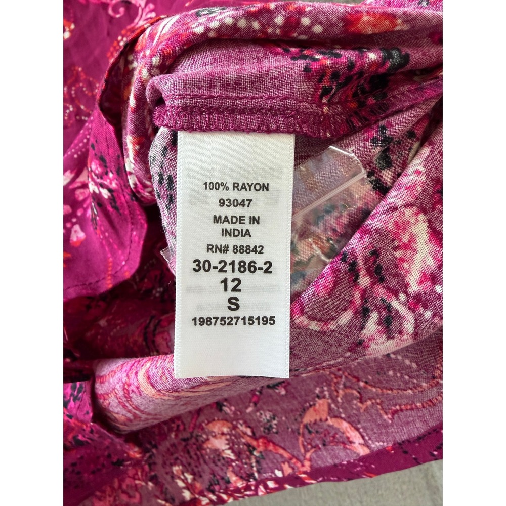 Woman Within Magenta Pink Floral Paisley Tunic Top Popover Shirt Size 12 S New - Picture 5 of 8